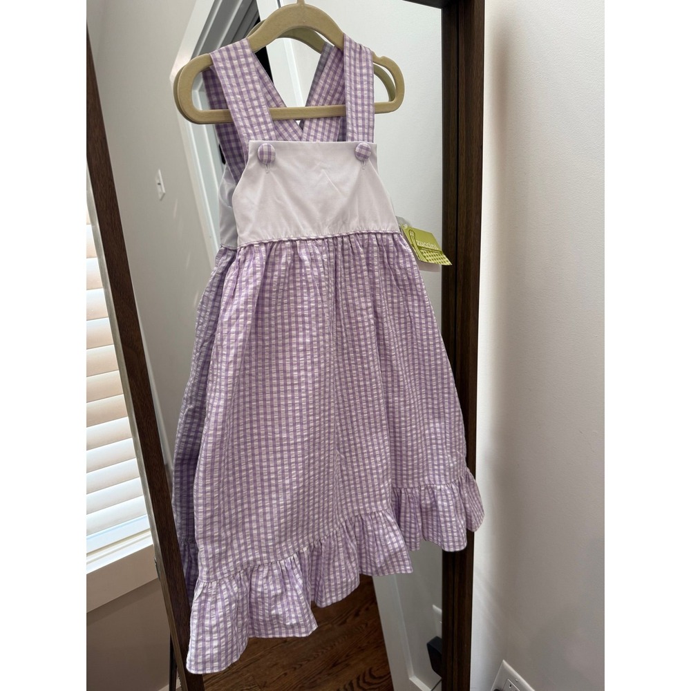 Zuccini Kids Lavender Gingham Seersucker Jumper Dress Ruffle Hem 4T NEW